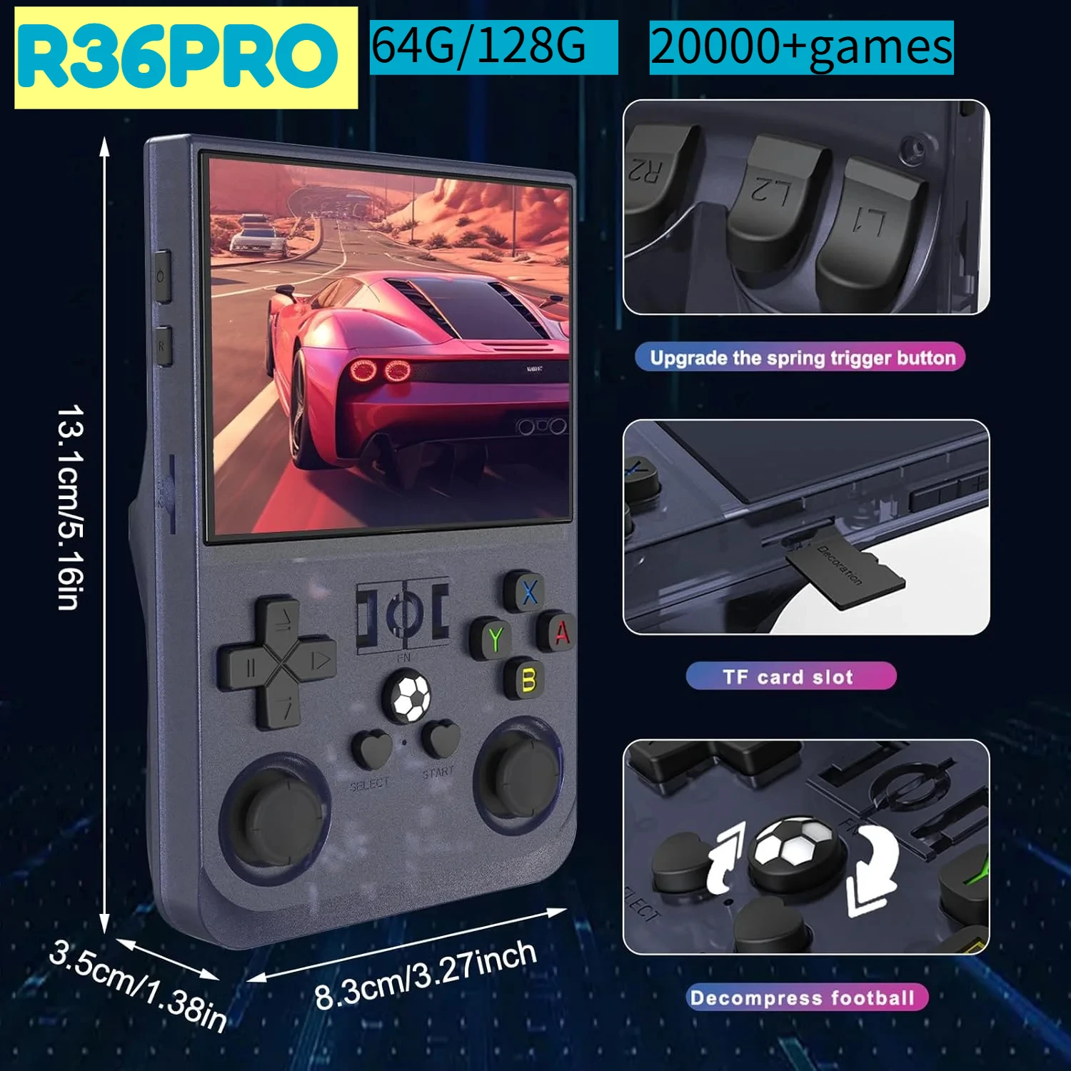 

R36PRO open-source retro handheld game console Linux system and 40000mAh ultra long battery life, portable handheld game console