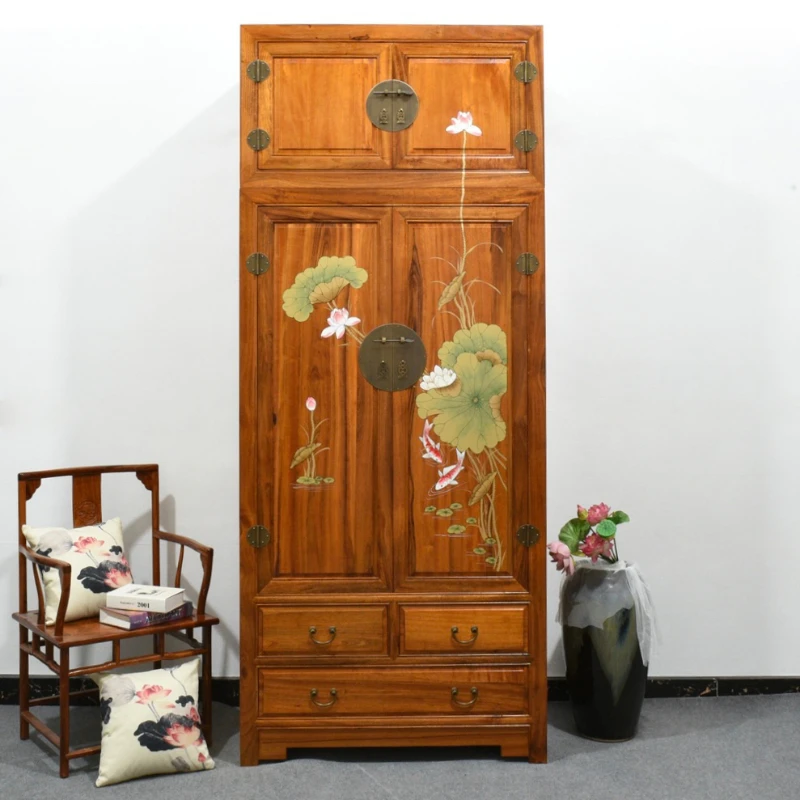 

Full solid wood camphor wood wardrobe, top cabinet, two door storage cabinet, large capacity insect proof wardrobe, new Chinese