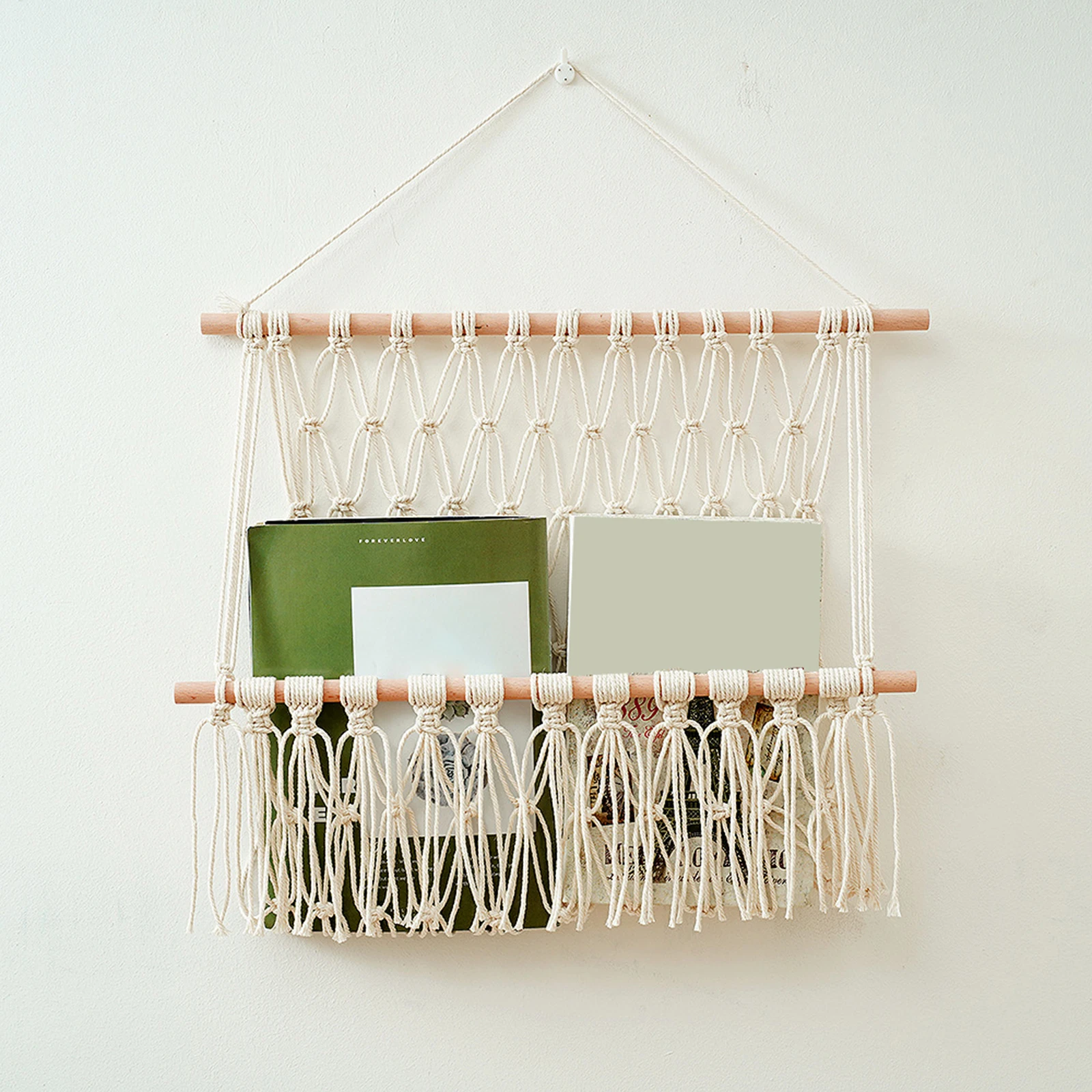 Rustic Tassel Wall Hanging Organizer Tapestry Handmade Kids Plush Toy Storage Holder Macrame Wall Organizer for Nursery Bathroom