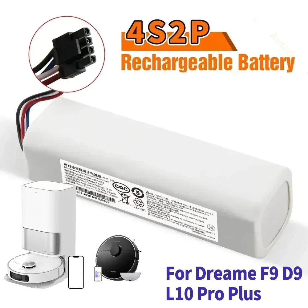 P2008-4S2P-MMBK Original For Dreame Robot Vacuum Mop Cleaner D9 F9 L10 L10 Pro 12800mAh Lithium-ion Battery Pack 4INR19/66-2