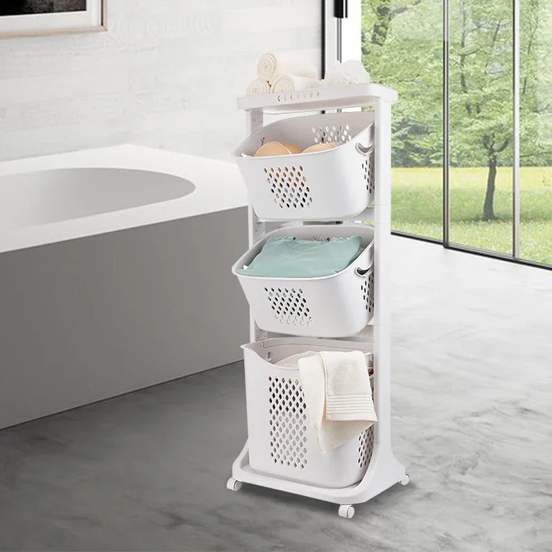 

L # Multifunctional 3-Tier Storage Basket Storage Basket Rolling Laundry Cart Hamper Washing Hamper
