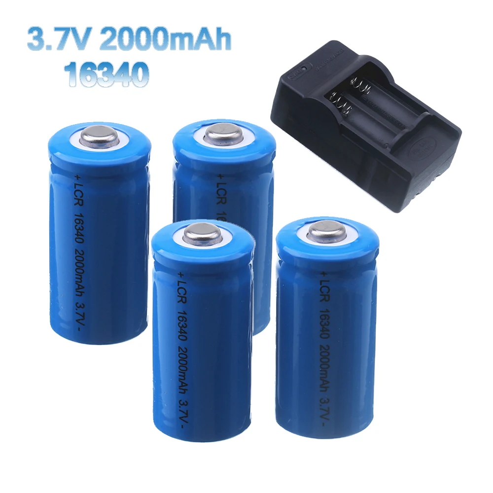 16340 Battery for CR123A, CR17345, K123A, VL123A, DL123A, 5018LC, SF123A, EL123AP 3.7V 2000mAh Li-ion Rechargeable battery