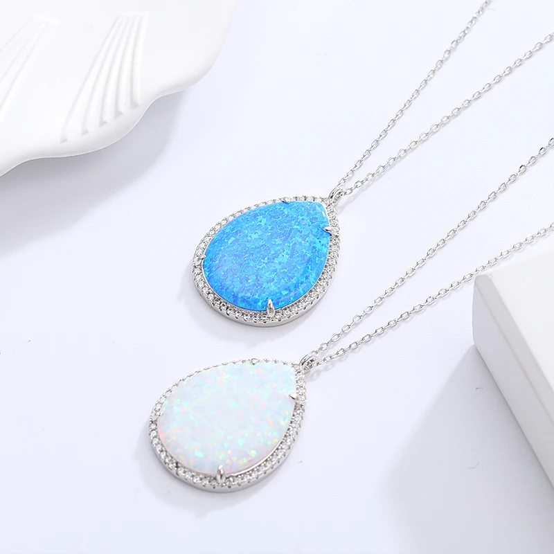 MYOP Synthetic OPAL Blue Pear-Shaped Necklace To Celebrate Christmas And Enjoy The Shining, Warm Winter Stories