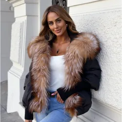 OFTBUY Real Fox Fur coat woman Hooded Natural Thick Winter Jacket Women Warm Loose Oversize Duck Down Coat Streetwear Outerwear