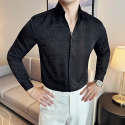 Men Shirt Long Sleeved 2024 New Pattern Jacquard Bar Party Dress Shirt Elastic Slim Fit Formal Shirt Fashionable Men Clothing