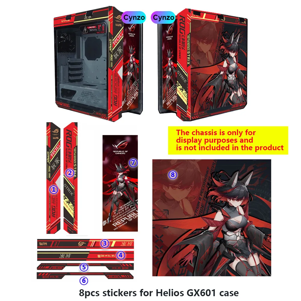 6pcs Kit DIY Paper Stickers for Asus GX601 Case,MOD Helios Chassis Anime Frame Cover,ROG Gaming Cabinet Decorative Accessories