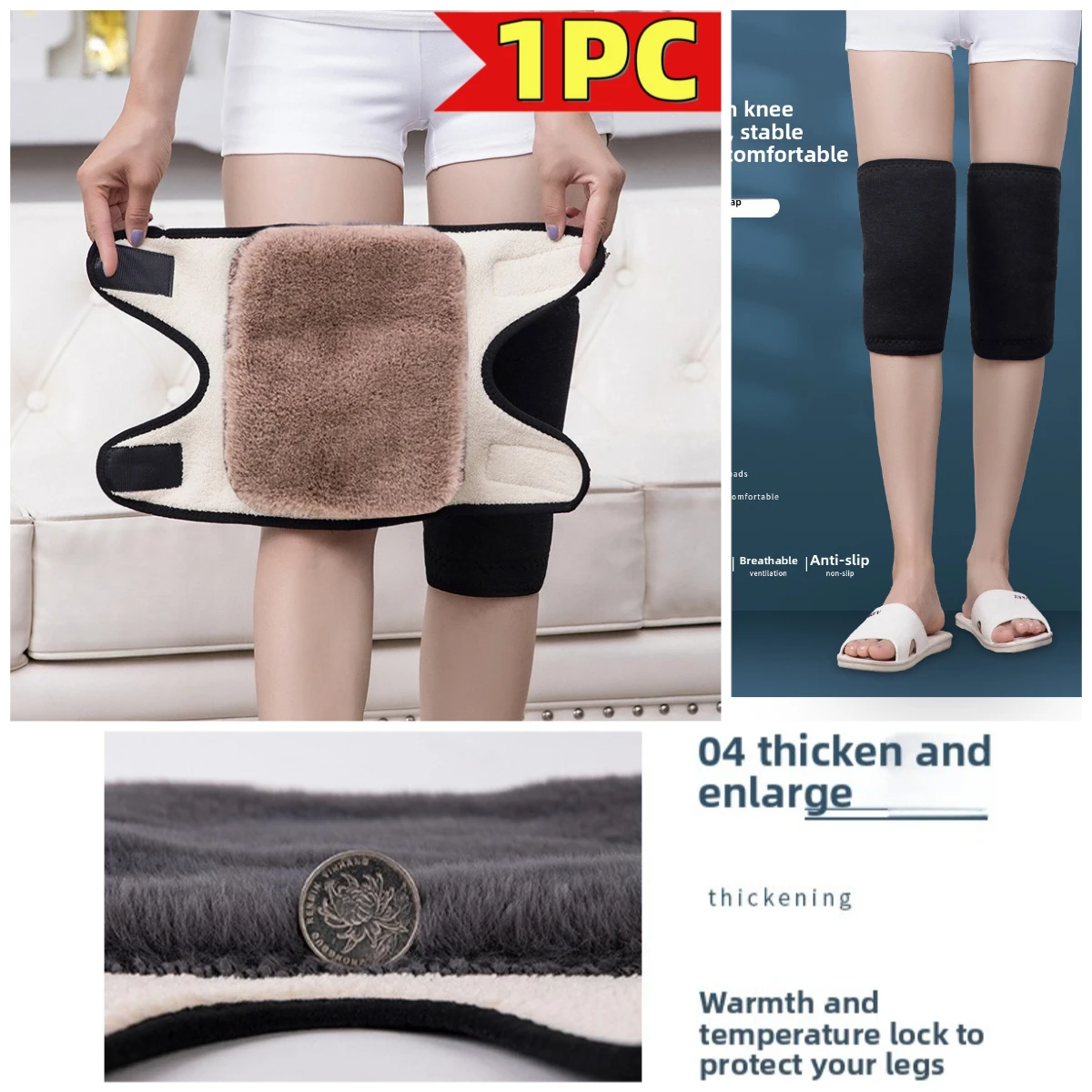 

1 шт. зимние теплые наколенники для женщин, гетры для мужчин, пожилые люди, холодные ноги, артрит, наколенники, поддержка колена, защита колена из кроличьего меха