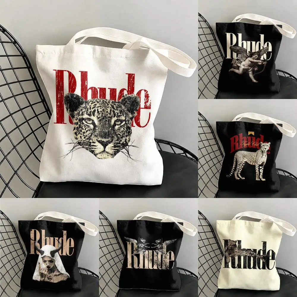 Fashion Design R-RHUDEs Storage Bags Large Capacity Canvas Tote Bag Double-Sided Print Shoulder Handbag for Daily Shopping
