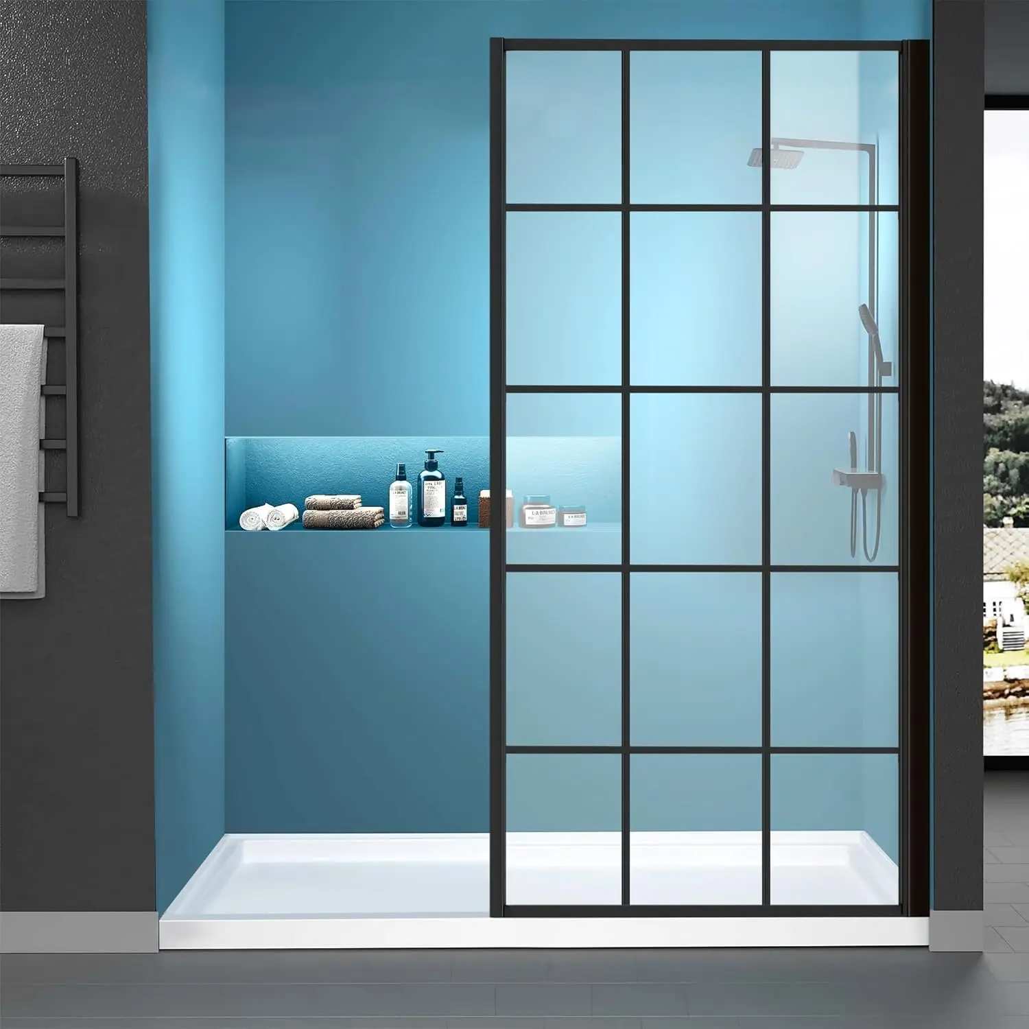 Bathroom Shower Glass Door, Fixed Framed Shower Door 34 * 74 Inch, 5/16