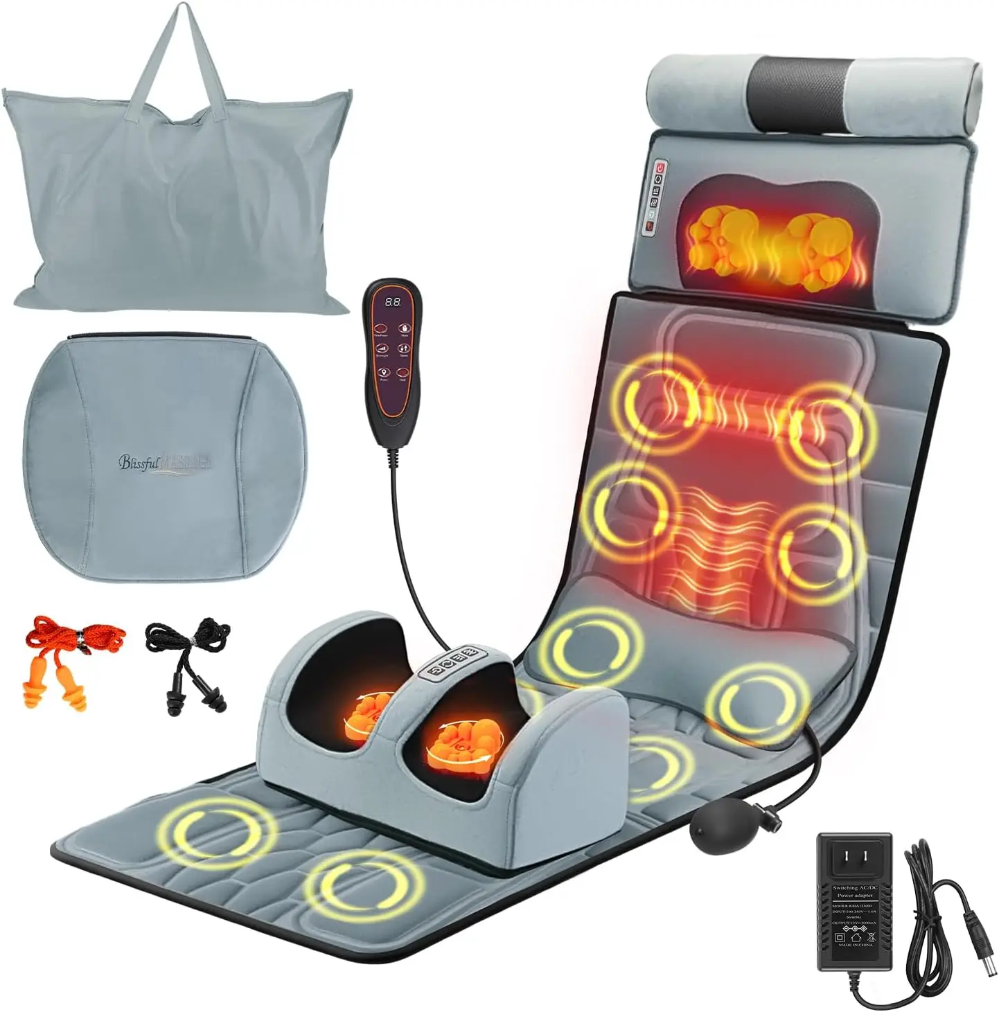 Full Body Massage Mat with Heat, 10 Vibration Nodes Massage Chair Pad 3 Heating Levels, Multifunctional Full Body Relaxation Seat Back Massager with Head Neck Foot Massage Pillow for Home Office