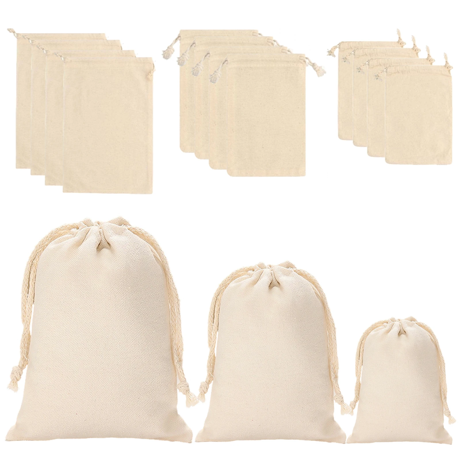 12PCS Cotton Drawstring Bags Cotton Bags Cotton Muslin Bags Cloth Bag with Drawstring Reusable Packing Storage Bags Drawstring