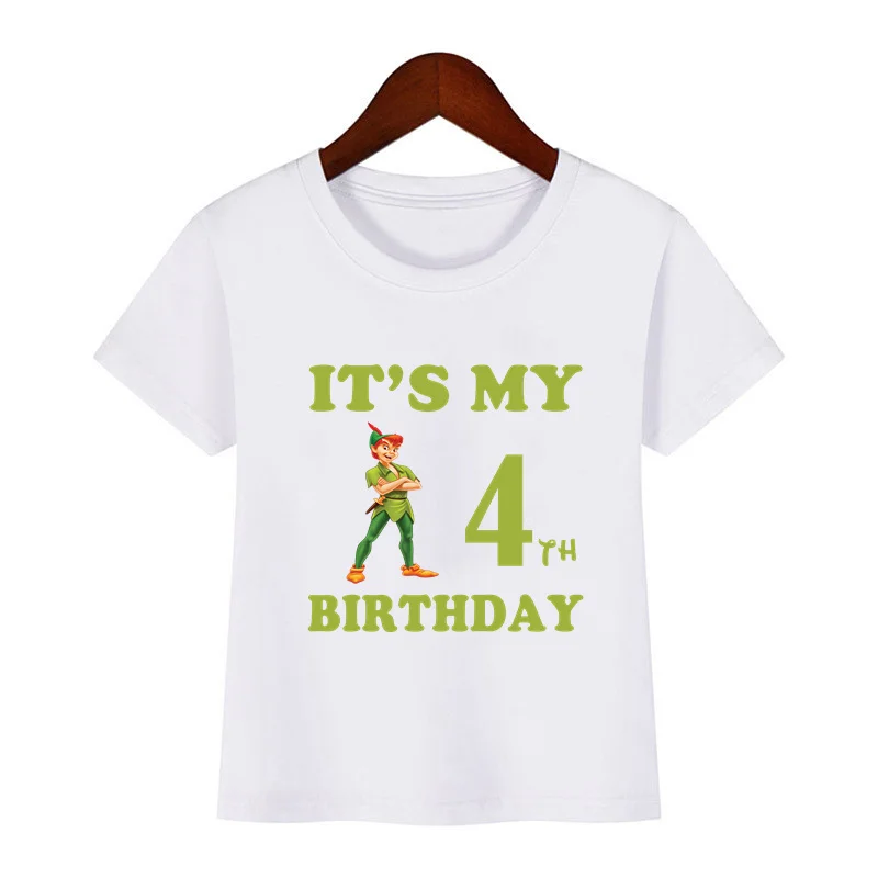 Hot Sale Peter Pan Print Kids Clothes It's My 1 2 3 4 5 6 7 8 9 Years Birthday Boys Girls Short Sleeve T shirt Baby T-Shirts