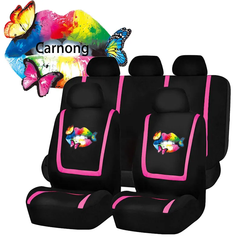 

Carnong Universal Car Seat Covers Four Season Fabric Cartoon Charming Mouth Comfortable Soft Full Set Cute Interior Accessories