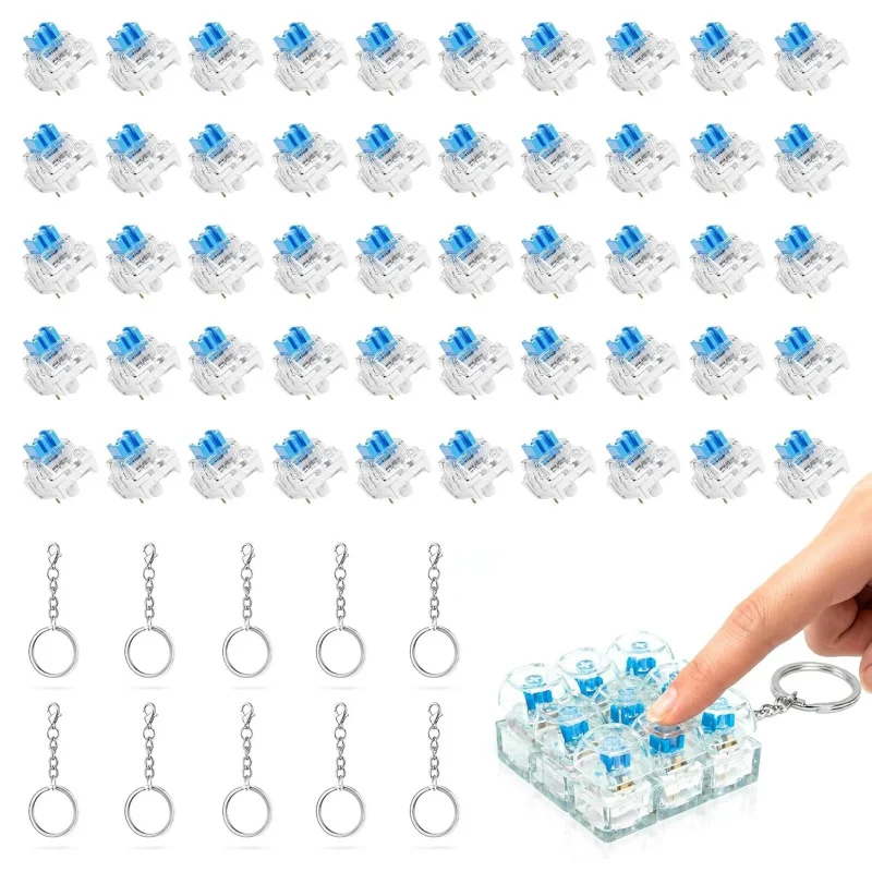 50 Peças de Clicker para Teclado, Interruptores Mecânicos Azuis de 3 Pinos, com Clique Nítido e à Prova de Poeira, para Clicker Fidget Impresso em 3D