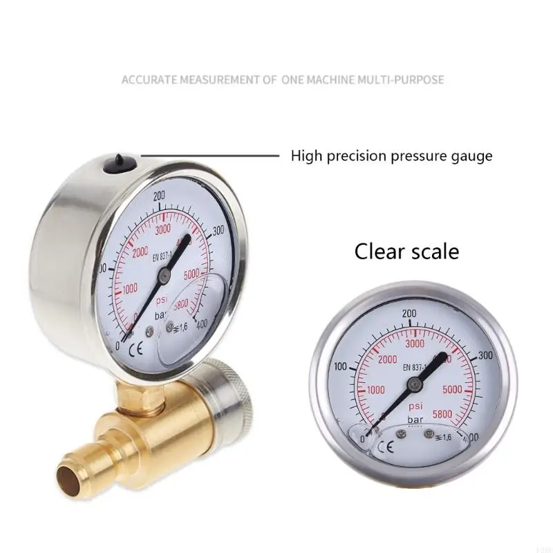 F26C High Performance Pressure Washer Gauge Pressure Gauge Kit 3/8 Inches Quick Connect 0-5000 PSI Easy Installation Durable