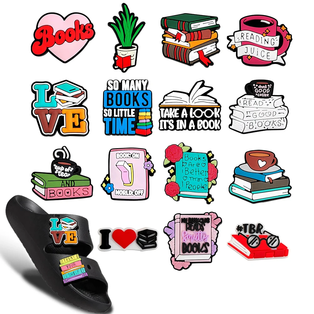 

Mix 1-16pcs Read books man of letters Shoe Charms Designer for Shoe Accessories Dreations for Classic Clog X-mas Gift Hot Sale