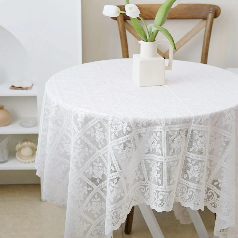 Square Lace Tablecloth Embroidery Lace Floral Tablecloth for Tea Table Decoration Kitchen Table Linen Wedding Dining Table Cloth