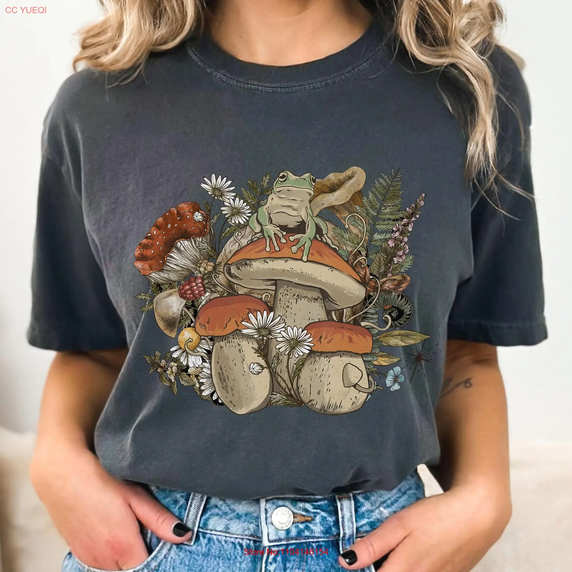 Cottagecore Aesthetic Frog Mushroom SweaT T Shirt oversized Women's Print long or short sleeves