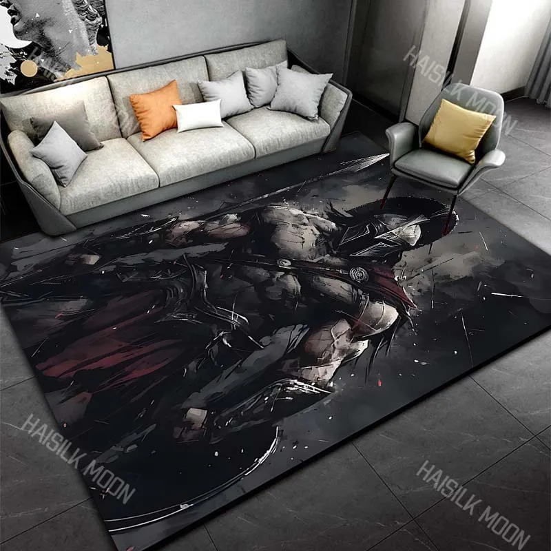 1PC Spartan warrior dark armor spear shield Carpet for Living Room Bedroom Sofa Home Decor Rus Non-slip Floor Mat Luxury Gift