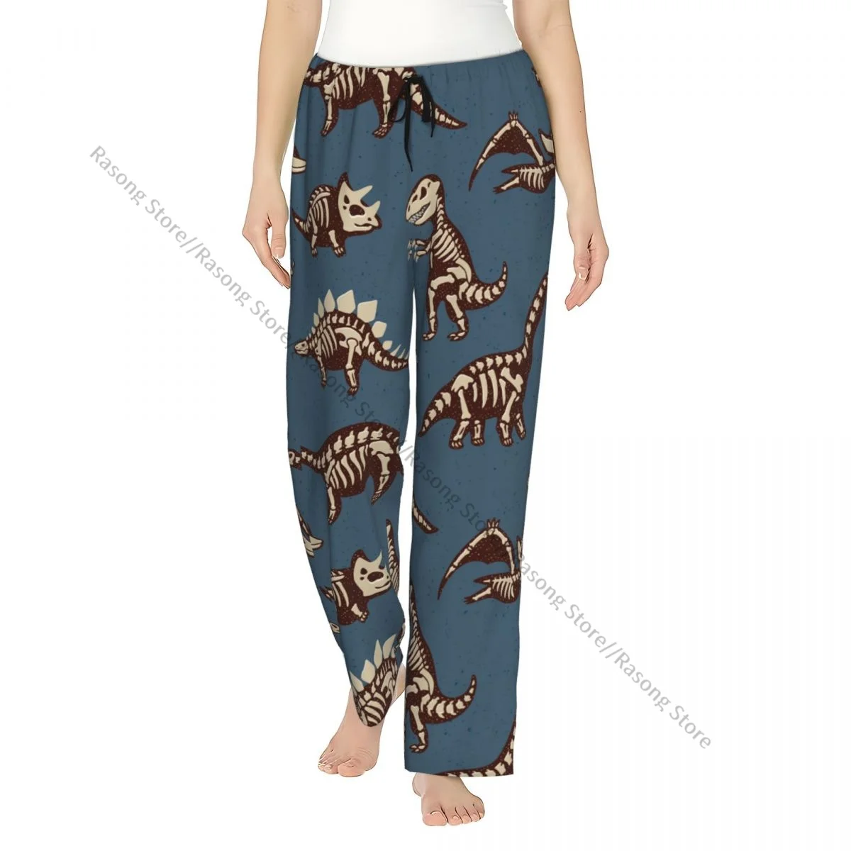 

Warm Women Pajama Pants Cartoon Fossil Dinosaurs Flannel Sleep Bottoms Soft Fleece Loungewear