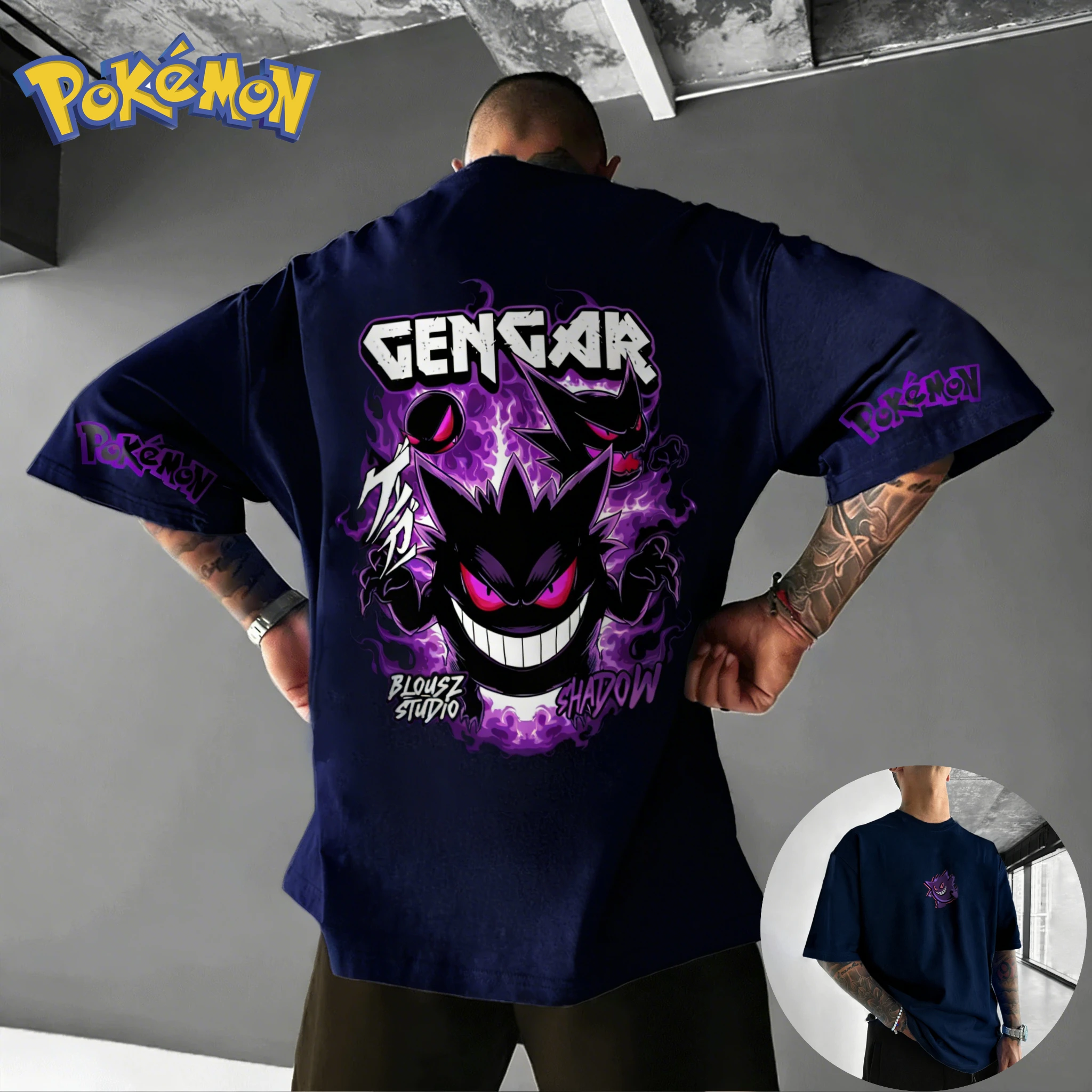 2026 Pokémon Geng Gui Gothic Harajuku Short-sleeved T-shirt Street Trendy Cool Style Summer New Y2k Unisex Top Parent-child Top
