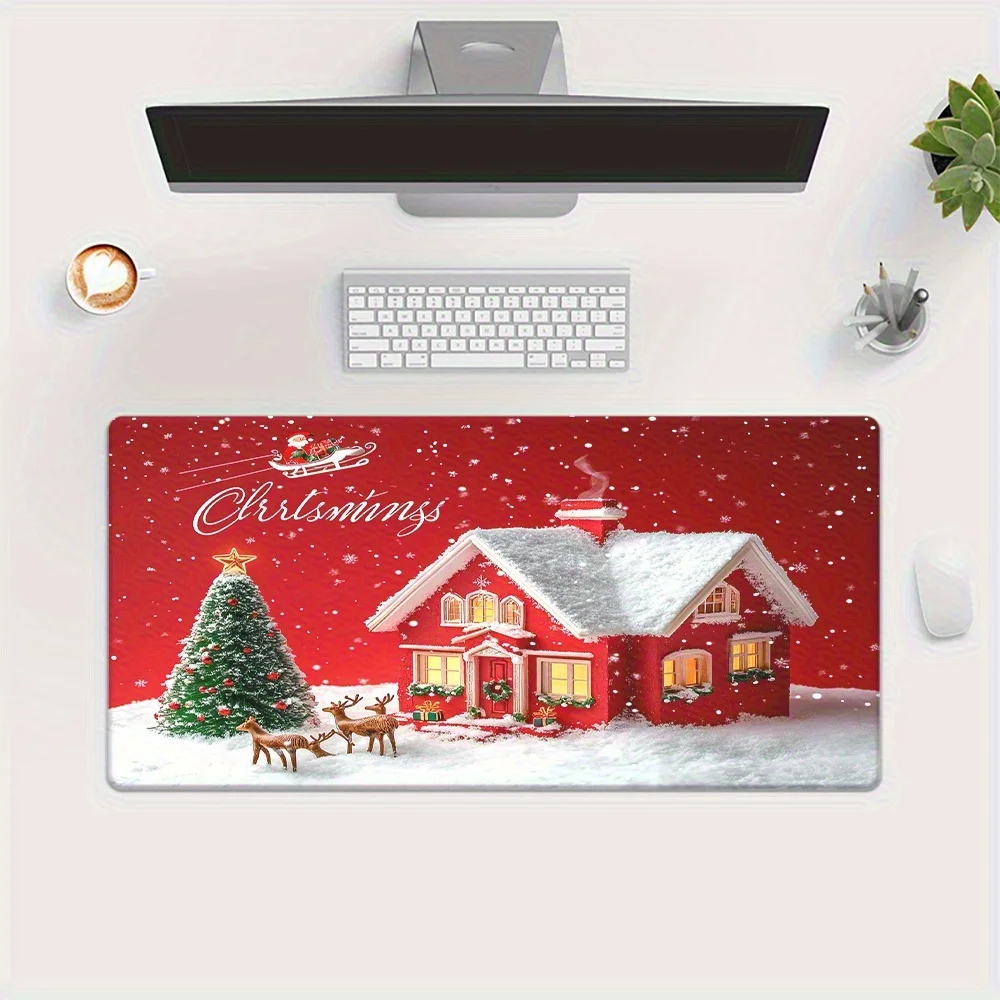 XXL Extra-large Christmas winter house and deer mouse pad anti-slip rubber base washable, suitable for office computers
