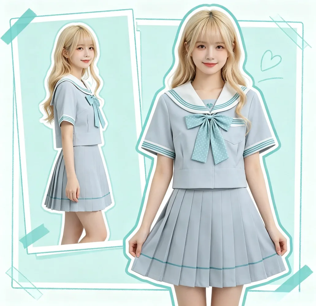 uniforme-escolar-japones-estilo-marinheiro-verde-uniforme-escolar-jk-saia-plissada-de-verao-para-mulheres-conjunto-de-duas-pecas-para-uso-diario-no-campus