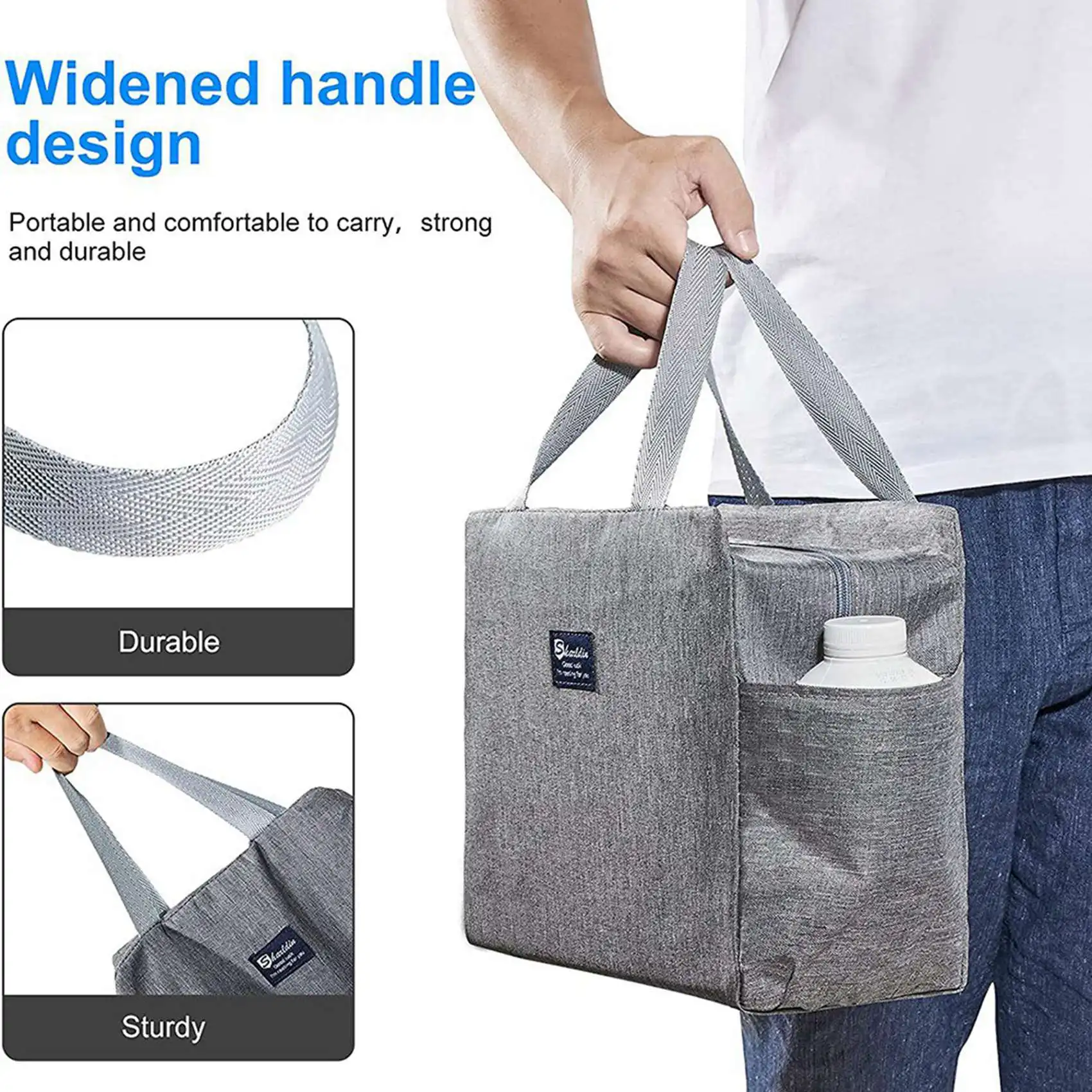 A39M 2X Insulated Lunch Bag With Dual Side Pockets Thermal Lunch Tote Bag Women Men Adults Large Capacity For Work School