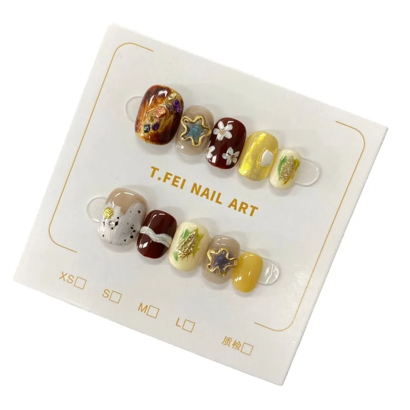 10 Pieces Fresh and Elegant Gentle Handmade Press On Nails Daisy Star False Nails Removable Reusable