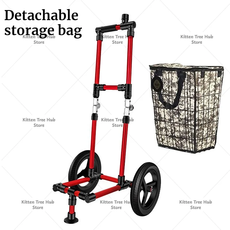 Portable Folding Camping Trolley Aluminum Alloy Durable Shopping Fishing Storage Trolley Camping Convenient Outdoor Tools