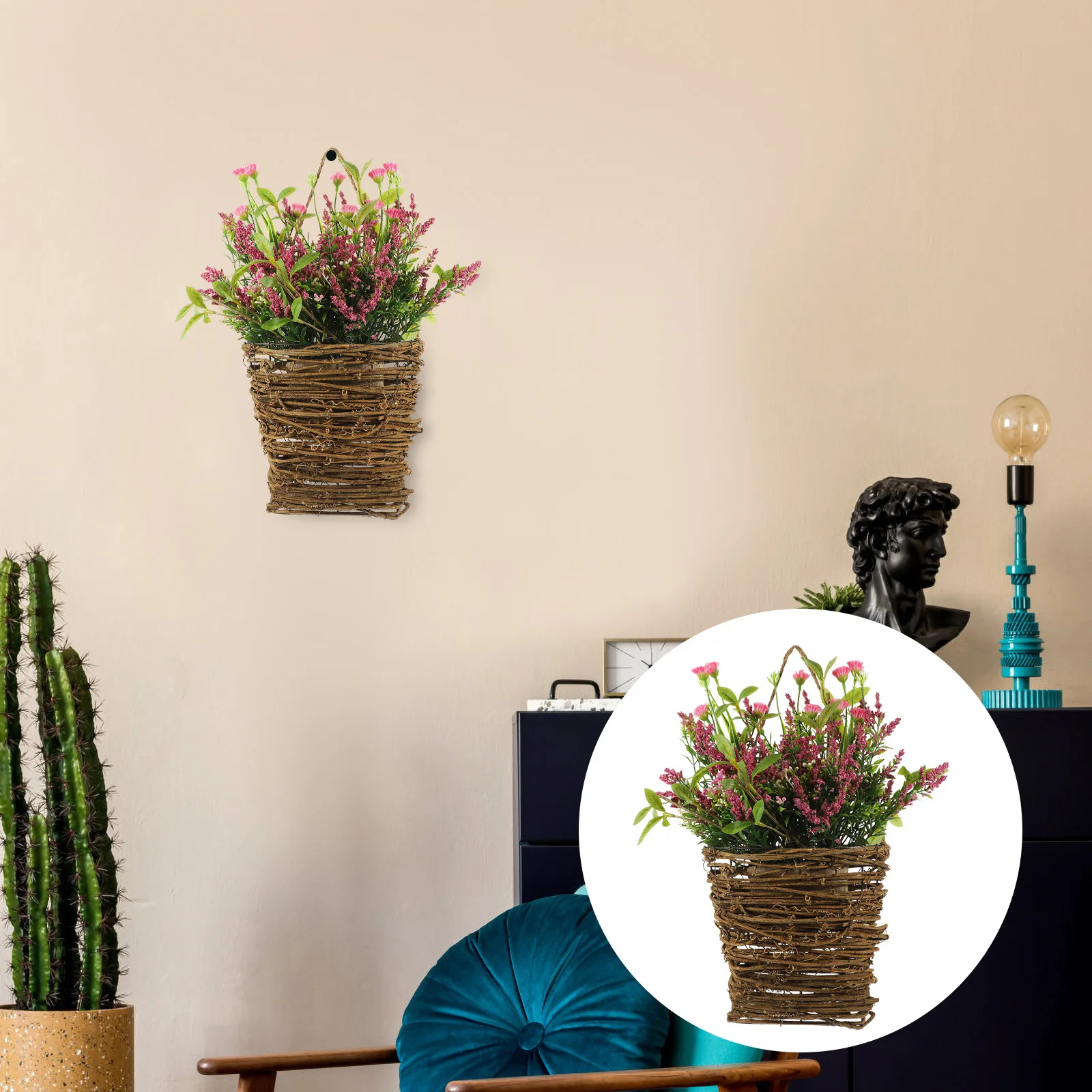 

Artificial Flower With Basket Lifelike Vivid Home Decor Hanging Plants For Living Room Bedroom Office Cafe Farmhouse Style Fake