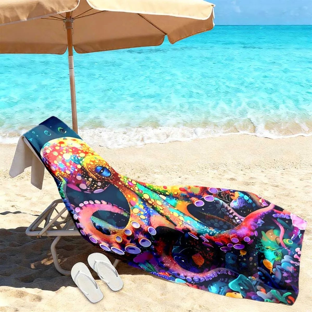 1PC Vibrant Octopus Ocean Beach Towel Suitable for yoga, swimming, camping, big bath towels, essential travel accessories