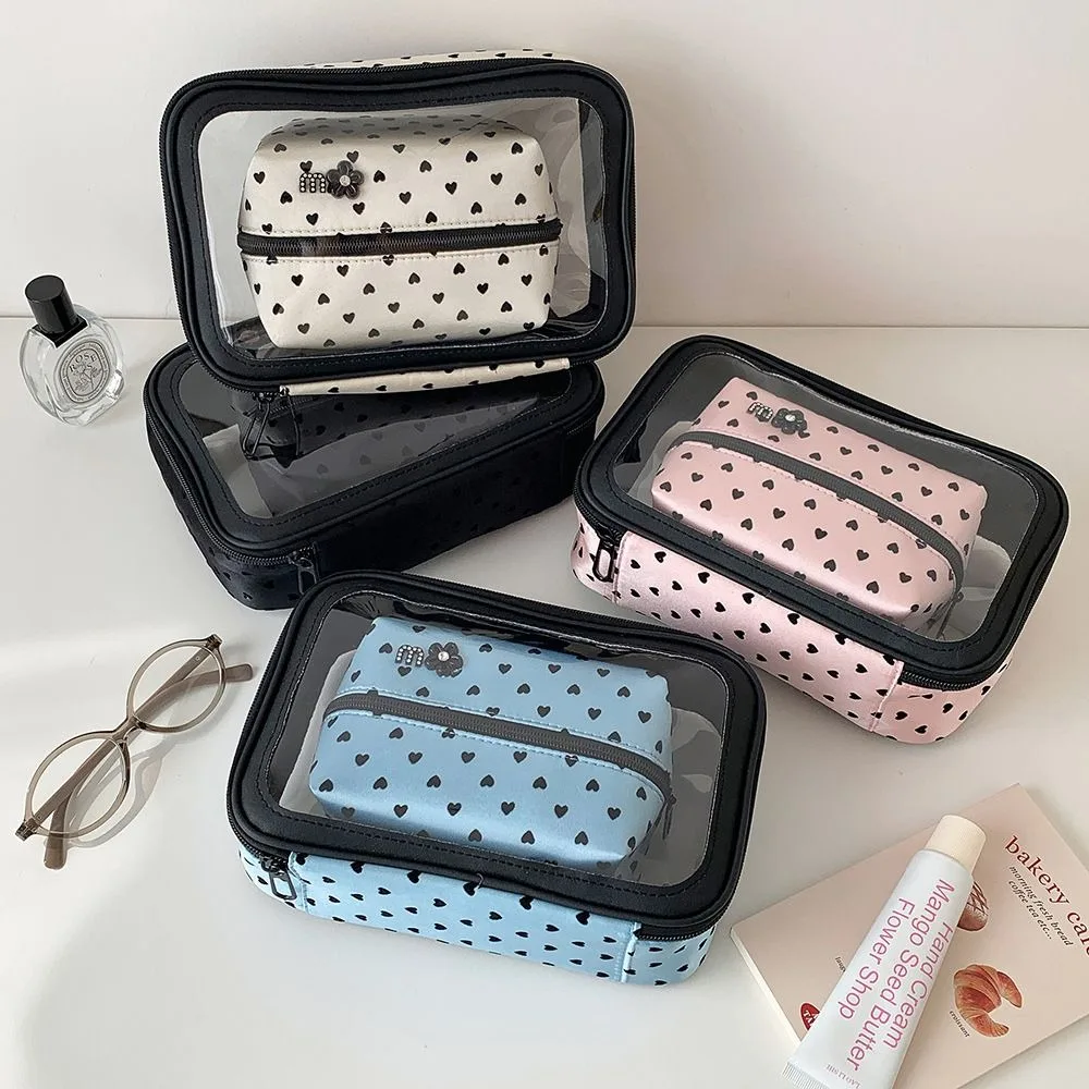 2Pcs/Set High Quality Waterproof Cosmetic Bag PVC Portable Makeup Bag Heart Shaped Large Capacity Wash Bag Outdoor Travel