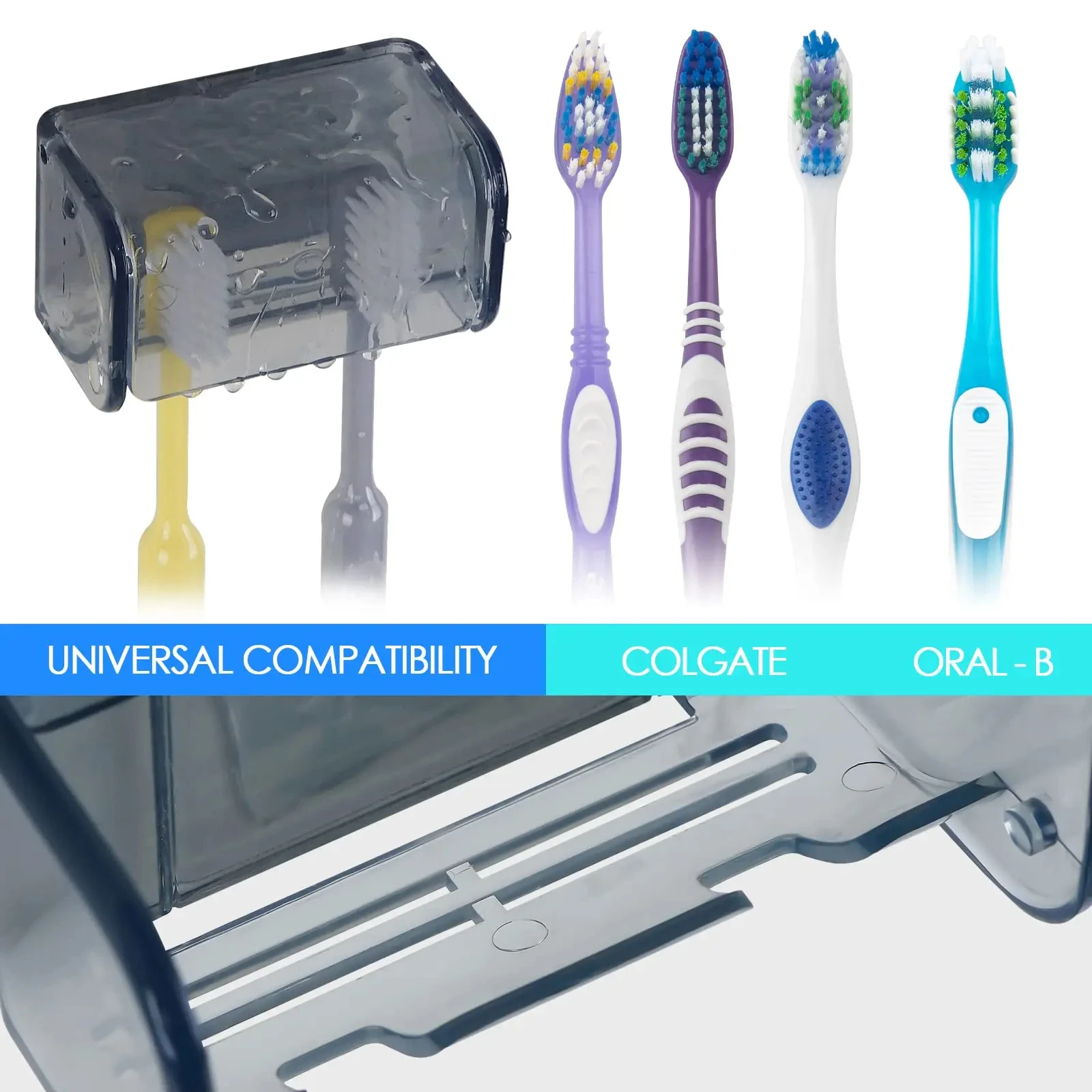 Dustproof Wall Mounted Toothbrush Holder with Cover 2 Slots Self Adhesive Toothbrush Storage Organizer for Shower Bathroom