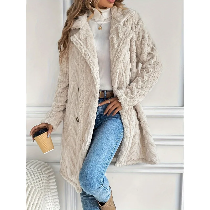 

Thickened YJKDYK Atumn Women's Knit Cardigan Reversible Plush Pockets Female Sweater Double Breasted Long Warm Knitwear For Lady