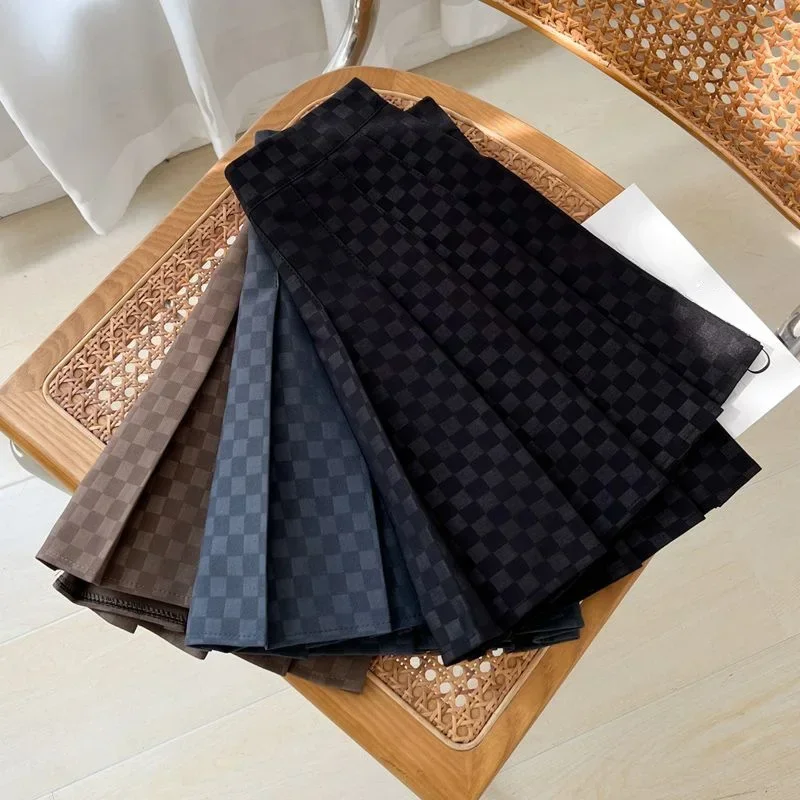 

High Waist Plaid Half Skirt Women's Spring Summer Pleated Slimming Short Skirt Versatile Small Size Gingham Pattern Skirt