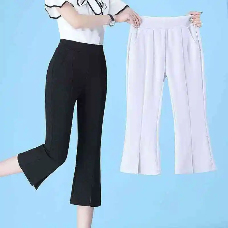 

High Waist Split Cropped Pants for Women Summer Thin Casual Pants Cleanfit Sle Polyester Fiber mid Low Waist Umbrella Soldi...