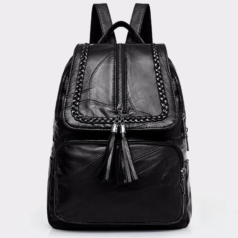 Sac à dos en cuir véritable pour femme, sac d'école classique, sac à dos multifonction, sac de voyage initié, noir étanche