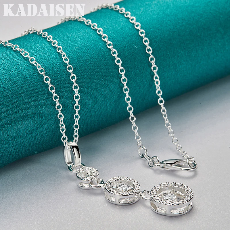 925 Sterling Silver Three Circles Zircon Pendant Necklace