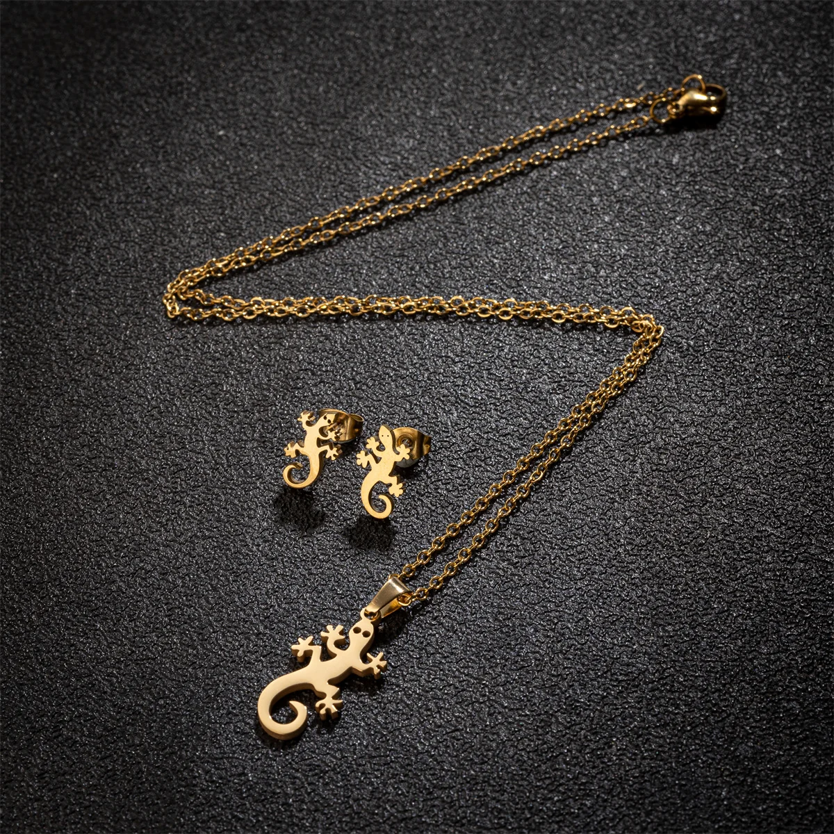 New In Gothic Lizard Jewelry Making Set For Women 2024 Silver Color Stainless Steel Animal Earrings And Necklace Girls Gift image 4