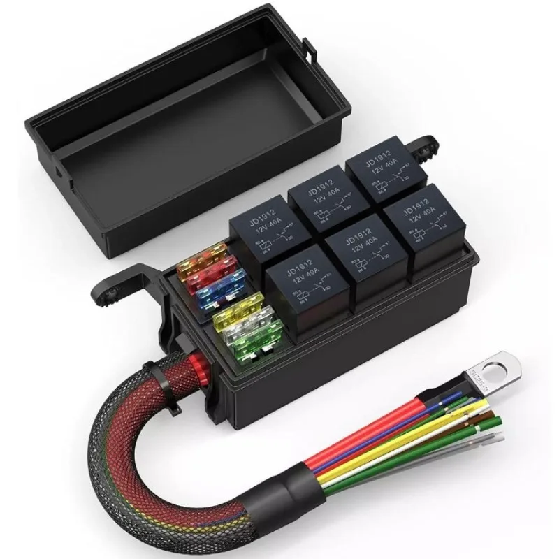 6 Way Car Relay Fuse Box, Engine Compartment Fuse Assembly, Universal Automotive Circuit Modification Control Box