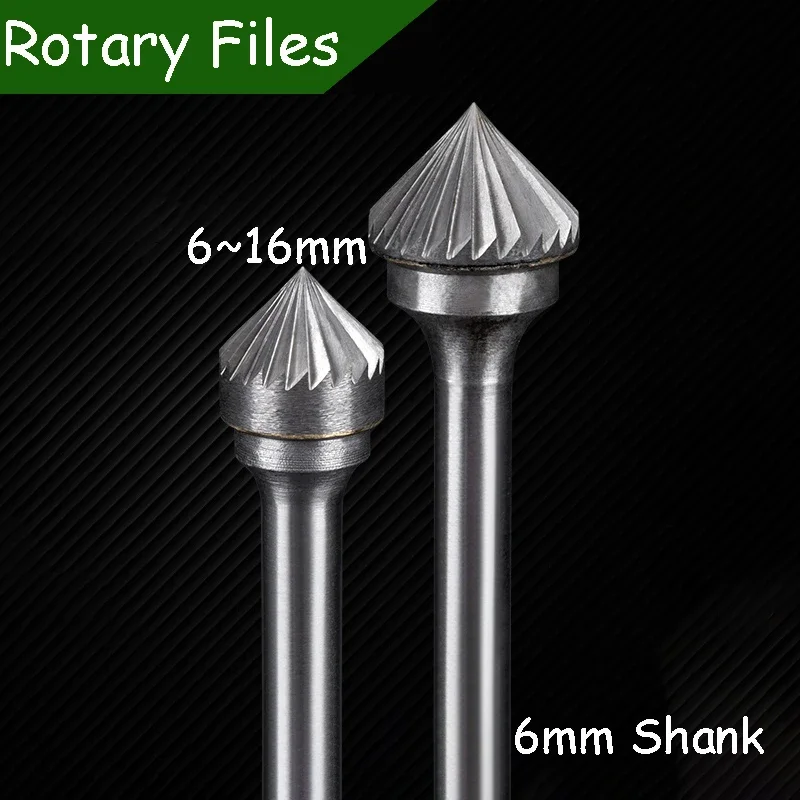

Rotary File Carbide Grinding Head 6~16mm Diameier Tungsten Steel Grinding Head K-90Degree Conical Metal Grinding Heads 6mm Shank