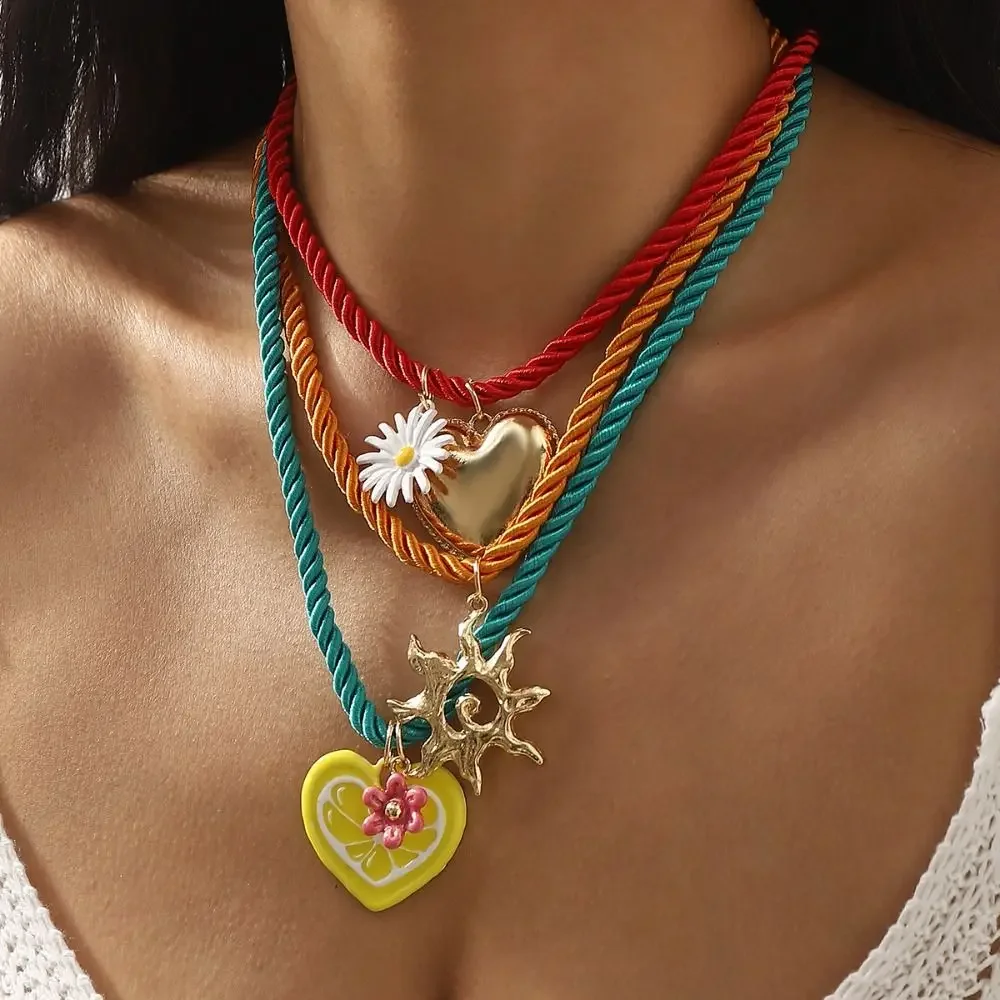 Ethnic Style Resin Flower Pendant Necklace Necklace Set Hip Hop Nylon Rope Necklace Jewelry Accessories Marine Organism Charms
