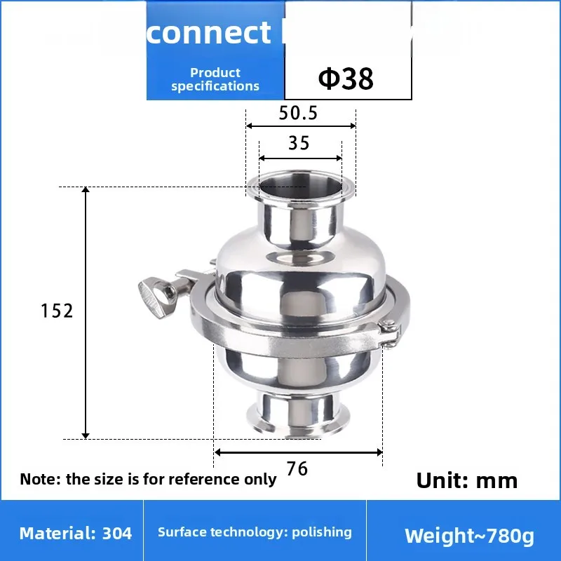 Straight-through breather valve, stainless steel quick-install spherical filter, spherical mesh clamp type