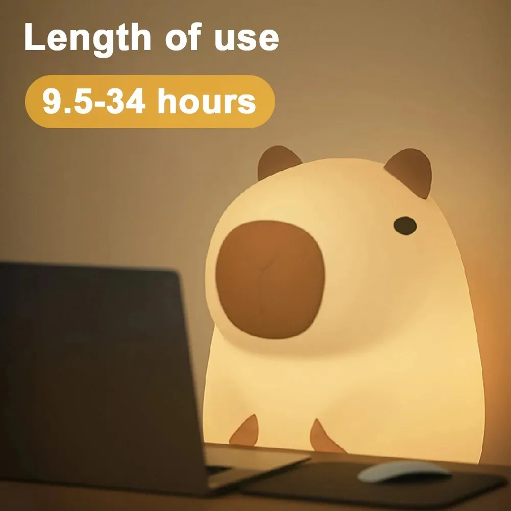 GGbingo Rechargeable Cute Capybara Night Light Novelty Dimmable Nursery Nightlight Touch Lamp Silicone Pat Lamp for Kids Room