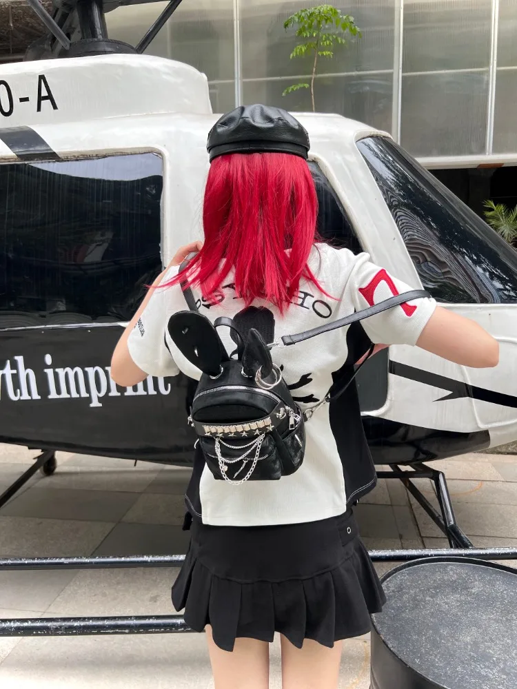 Original Handmade Punk Dark Subculture Rabbit Rivet Backpack Hottie Sweet Cool Schoolbag Versatile Commute Bags for Women view 6
