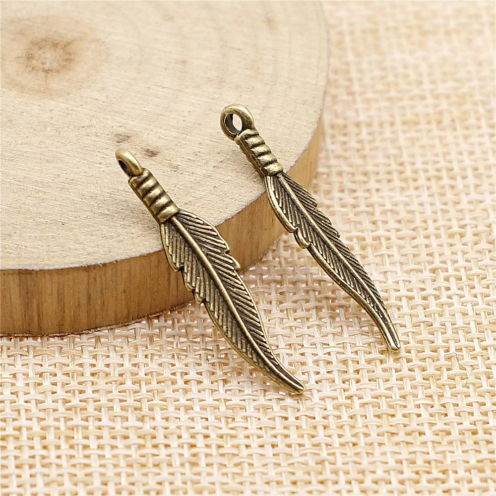 20pcs 32x6mm 4 Colors Feather Charms Pendant Alloy Hand Crafts Jewelry Making Accessories