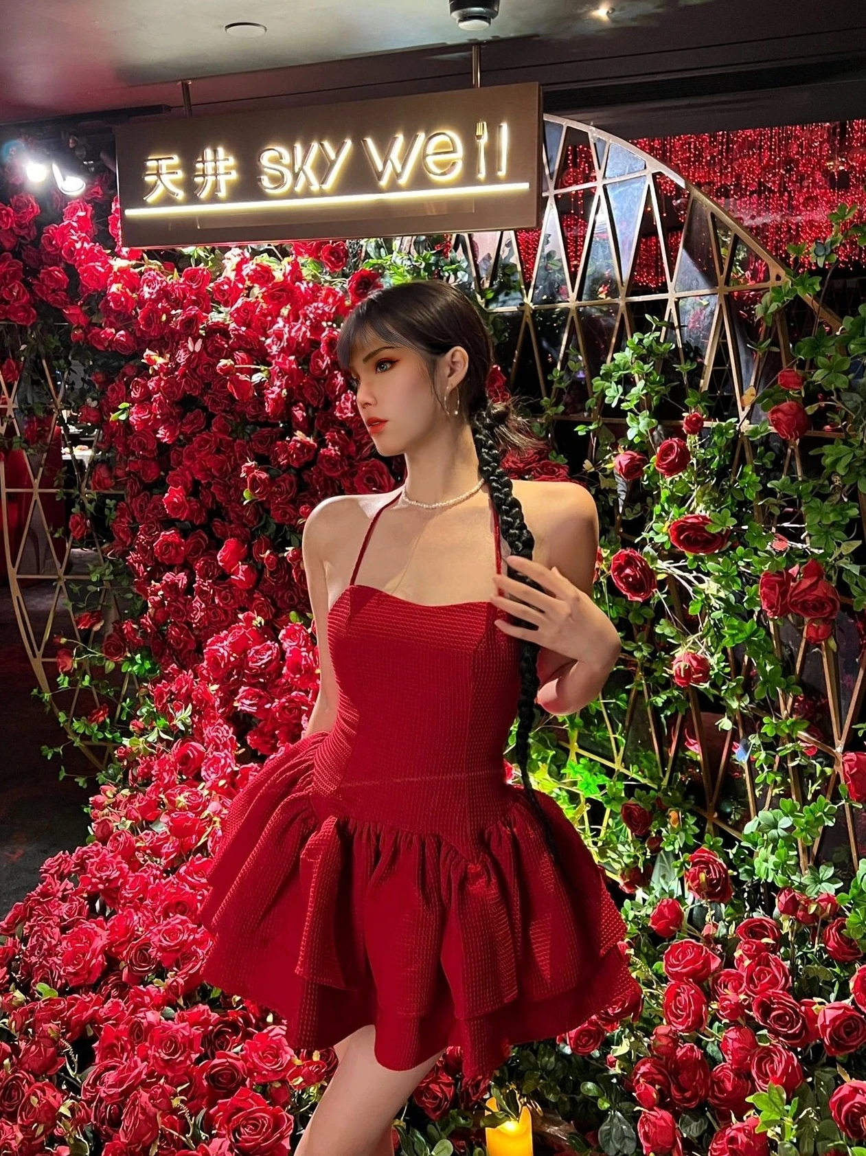 Doux et épicé rouge ter Dr Princ Sle ort jupe taille haute rétro trajet une pièce saison d'été No Sve One...