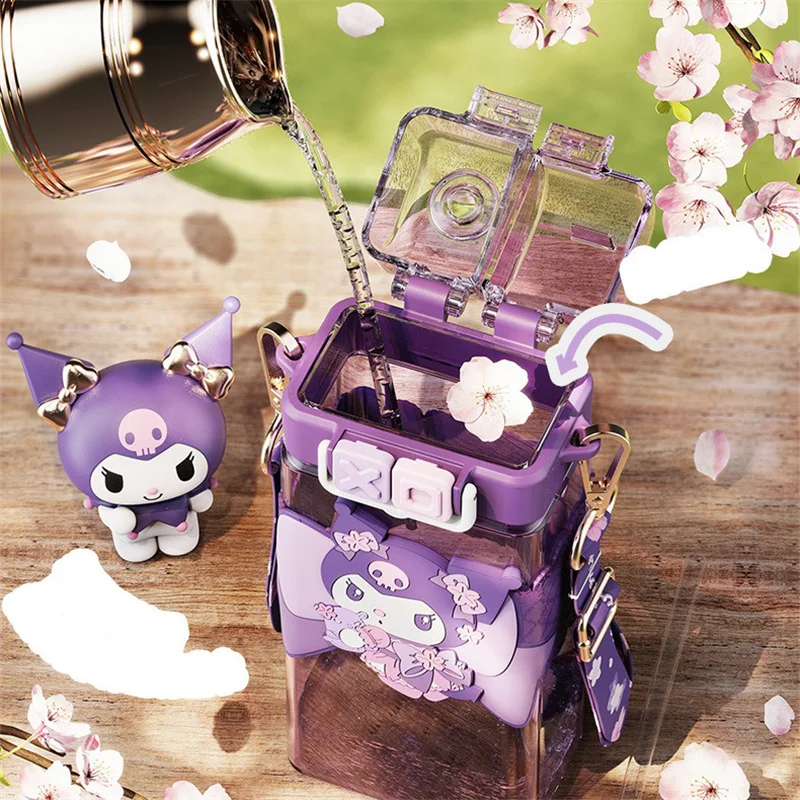 For Sanrio 520ml Hello Kitty My Melody Plastic Water Bottle Cartoon Double Drink Cup For Kid Kuromi Tritan Outdoor Water Cup view 5