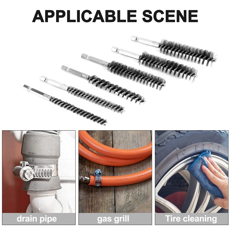 6 Pieces Of Drilling Brushes, Twisted Wire Stainless Steel Cleaning Brushes Of Different Sizes,For Electric Drill Impact